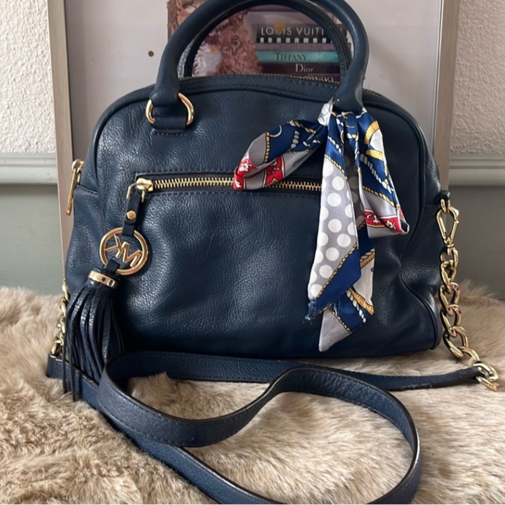Michael Kors Satchel Bag Knox Tassel Black Pebbled Leather Purse Handbag